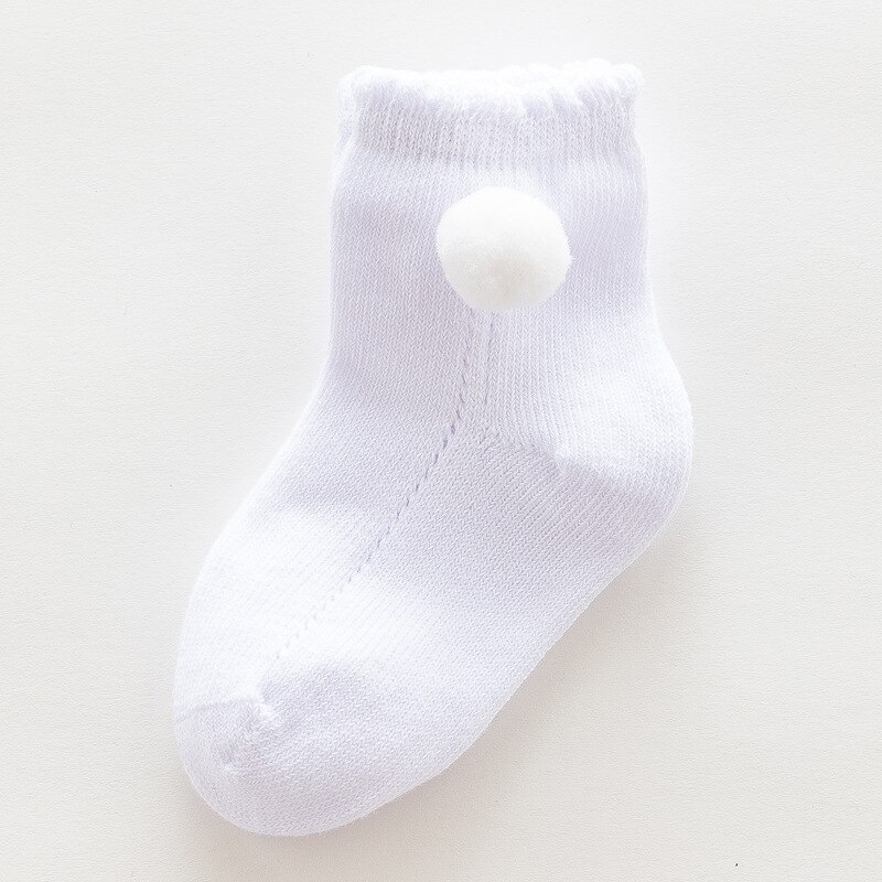 Leuke Pompom Baby Sokken Effen Kleur Baby Meisje Jongen Sokken Zachte Ruche Sok Voor Pasgeboren Ademend Kinderen Kleding Accessoires: white