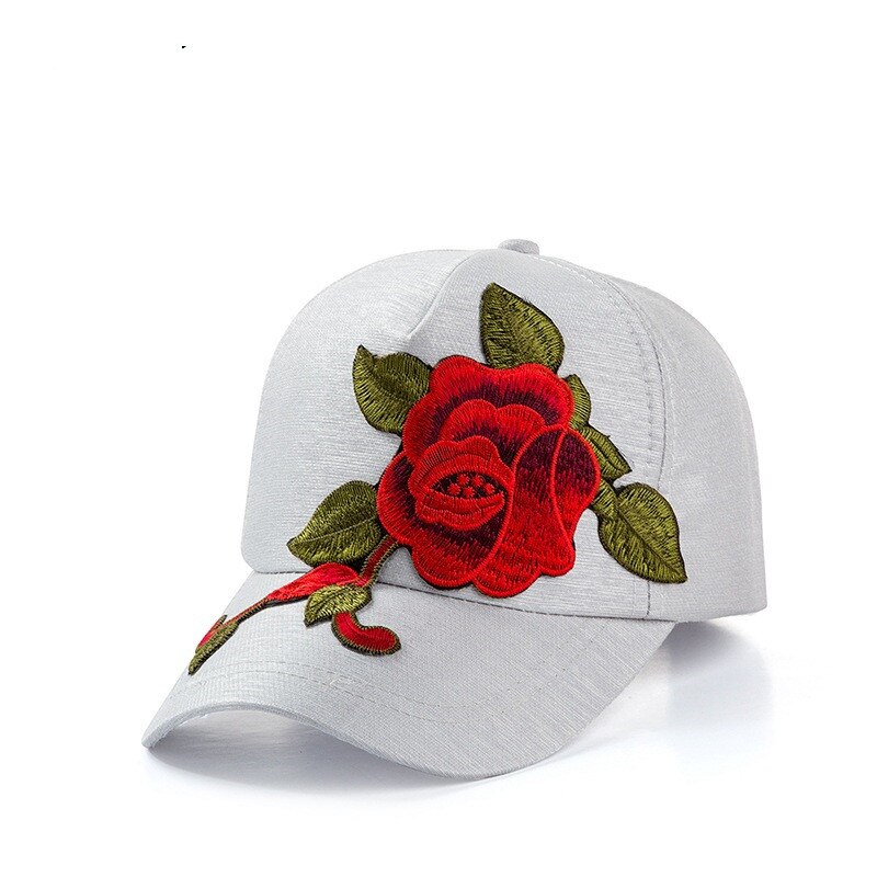 Sombrero de sol bordado para mujer, gorra rosa bordada, gorra de béisbol de protección solar para viajes al aire libre: Gris