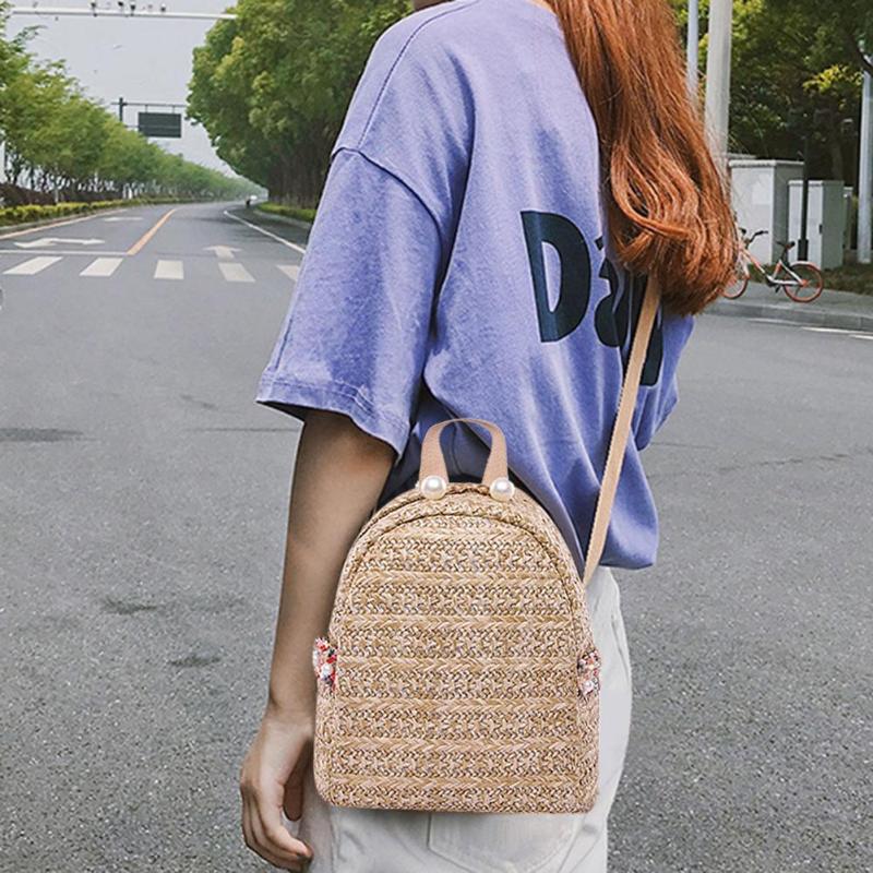 perle paille sac à dos femmes adolescente filles voyage épaule cartables Chic sac à dos femme