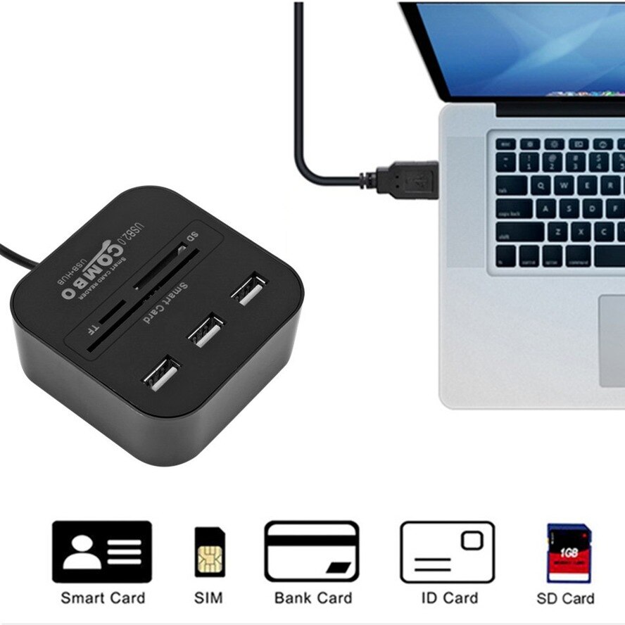 All In 1 Usb Sim Smart Kaartlezer Voor Bankkaart Ic/Id Emv Sd Tf 3USB Hub Mmc USB-CCID Iso 7816 Cacdnieatm Ic Simsdtf