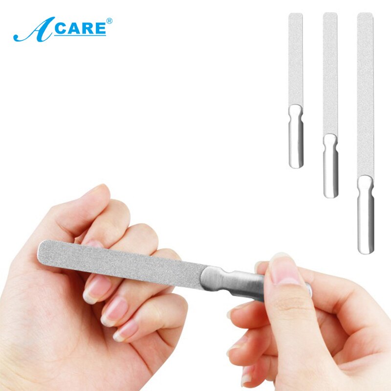 ACARE-Juego de limas de acero inoxidable para uñas, herramienta de manicura pedicura de cabeza redonda, para mujer, belleza de uñas, piel muerta