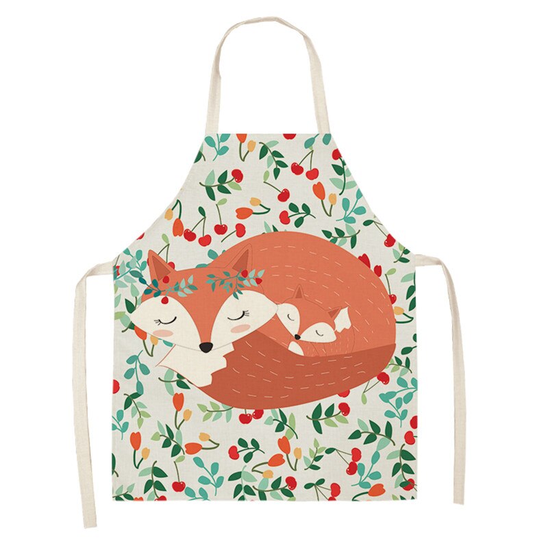 Kawaii Vos Gedrukt Mouwloze Schorten Keuken Volwassen Vrouwen Katoen Linnen Dier Overgooier Thuis Koken Bakken Taille Bib 53*65cm: WQL0159-8