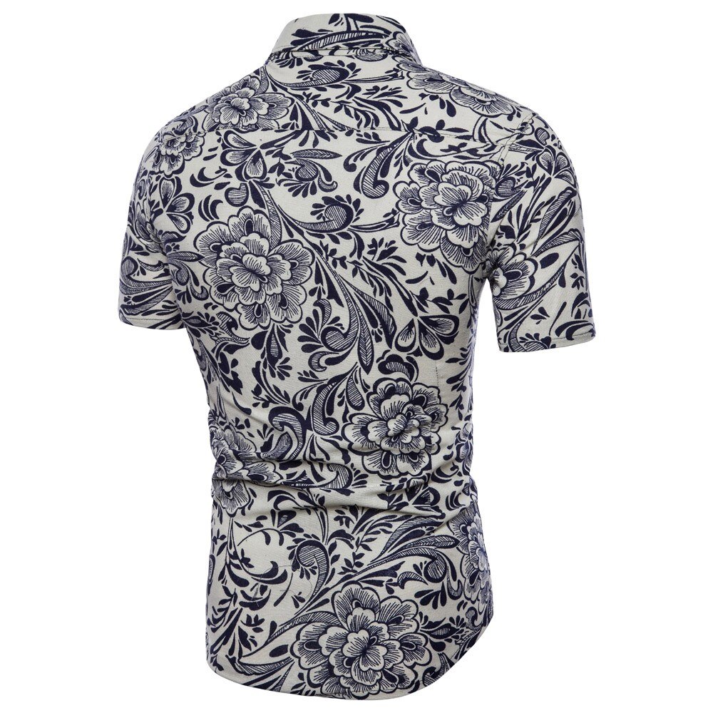 Kancoold Shirt Mannen Zomer Bloemen Gedrukt Korte Mouw Linnen Basic Shirt Blouse Plus Size Slim Fit Tops Shirts Voor Mannen jun2