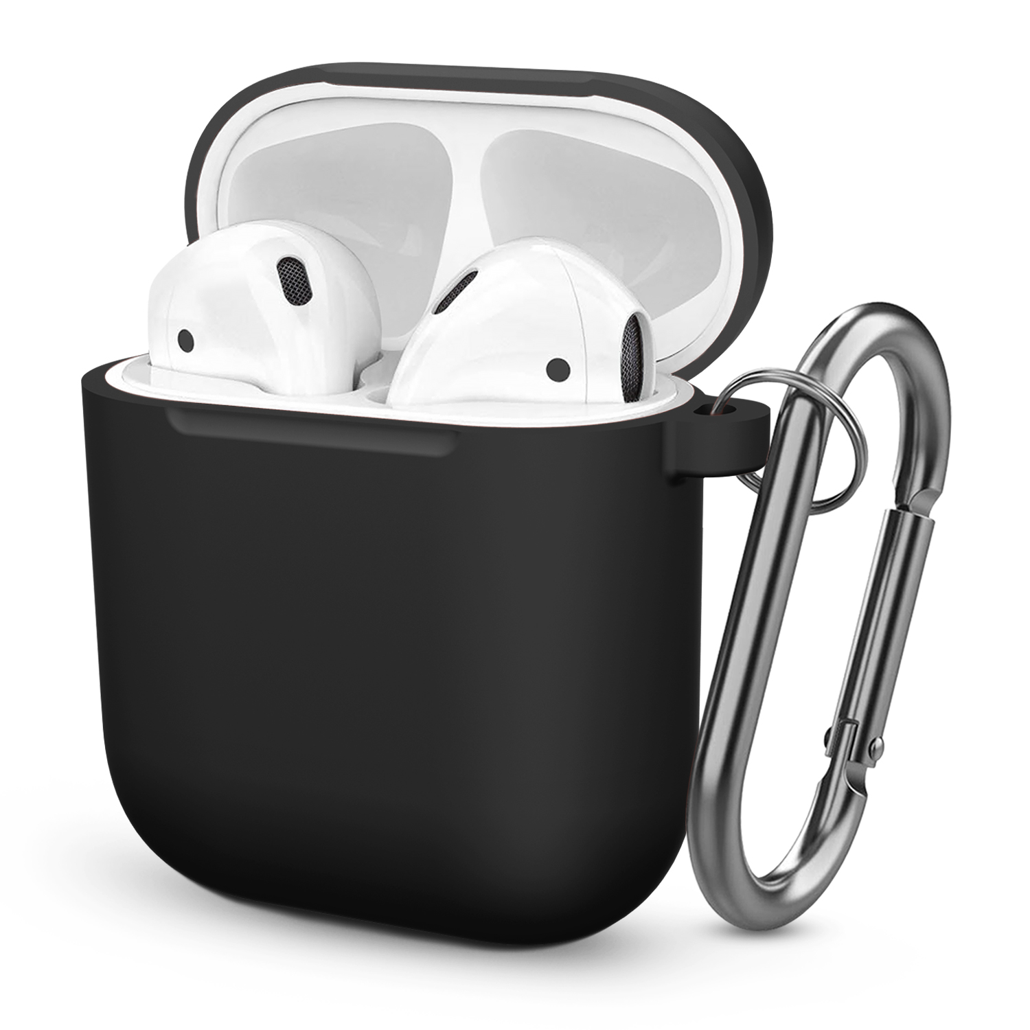 Siliconen hoes met haakafdekking voor Apple Airpods 1e 2e generatie 1 2 Beschermende schokbestendige draadloze koptelefoonhoes Oplaaddoos Zakken: Donkergrijs