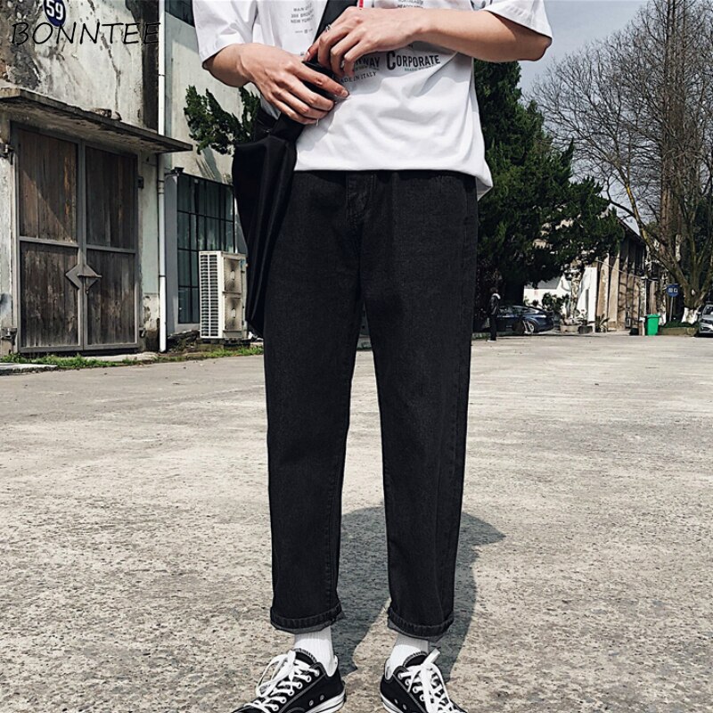 Jeans menn rette bukser løs fritid trendy harajuku herre ankellang enkel matchende pluss størrelse 3xl bunt solid retro