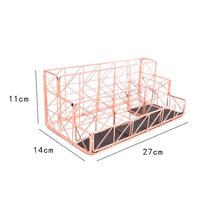 Rose Gold Desktop Storage Box Desk Magazine Rack with Pen Holder, Handmade Metal File Office Organizer Paper Tray Drawer Stor: D rose gold