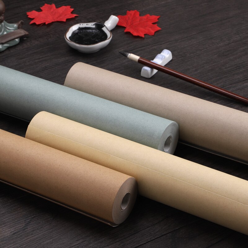 Xuan-rollo de papel antiguo de 20m de largo, cepillo de papel de arroz semiadulto, escritura, caligrafía, Pratice, grueso, papel Retro liso Xuan