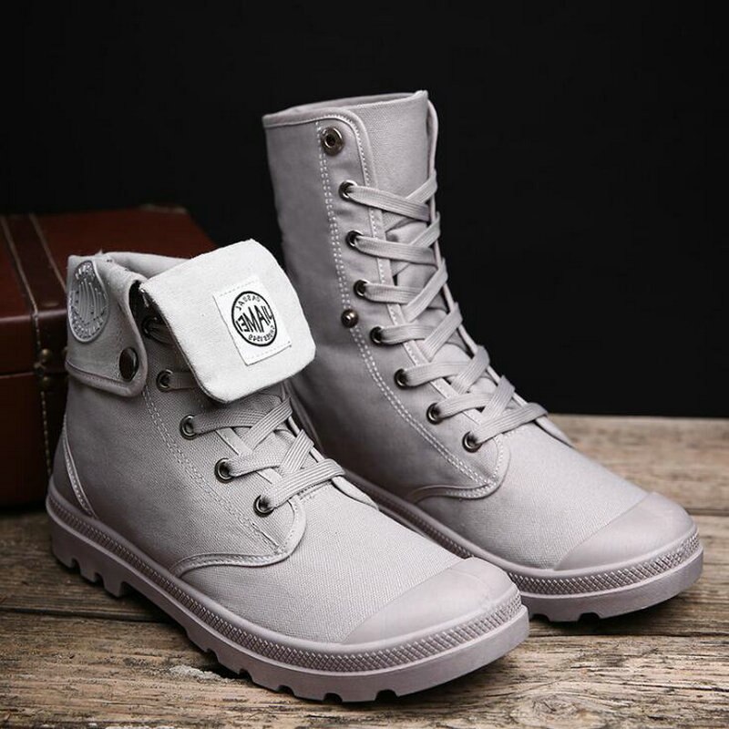 Brand Mens shoes short boots High Top ankle Retro Male All Black Canvas desert boots work motorcyle Shoes VV-10Z: Gray / 6.5