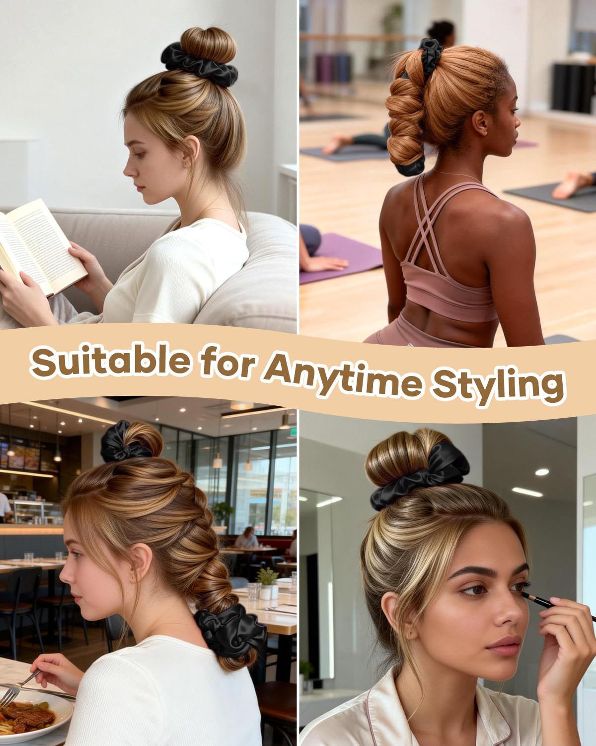 Satin- Hitzfreies Lockenwickler-einstellen: Lockenstab ohne Hitze mit Scrunchie für große Locken über Nacht – Schlaf-Lockenwickler Haarwerkzeug