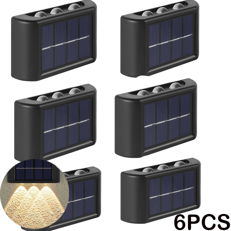 Solar Wall Light Outdoor Waterproof Balcony Wall Lights for Courtyard Street Landscape Garden Decor Lamp Solar Outdoor Wall Lamp: 6PCSWarm light 6LED