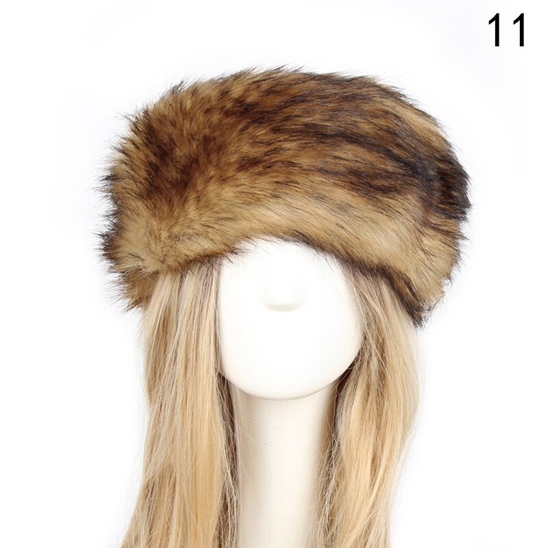Winter Dikke Harige Haarband Fluffy Faux Fur Vrouwen Meisje Bont Hoofdband Hoed Winter Outdoor Earwarmer Ski Hoeden Sneeuw Cap: 11