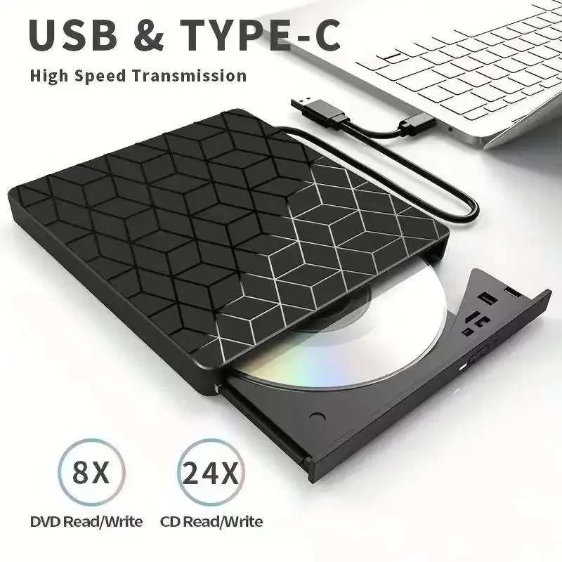 7-in-1 externer DVD-Brenner USB 3.0/Typ-C CD/DVD-Laufwerk, Lesegerät, Player, optisches Laufwerk, tragbar, für PC, Laptop, Desktop, Windows, Linux