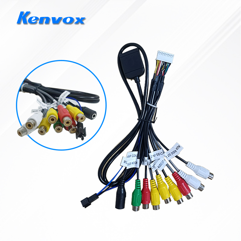 16-pins kabelboom USB-poortadapter GPS-antenne Video Audio RCA Wifi 4G-LEZERkabel voor 2 Din Auto Android-systeem Hoofdunit: WHITE