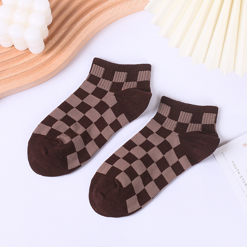 Calcetines tobilleros de algodón estilo Harajuku para mujer, medias cortas con cuadros geométricos, de estilo Hip Hop, para chica: P