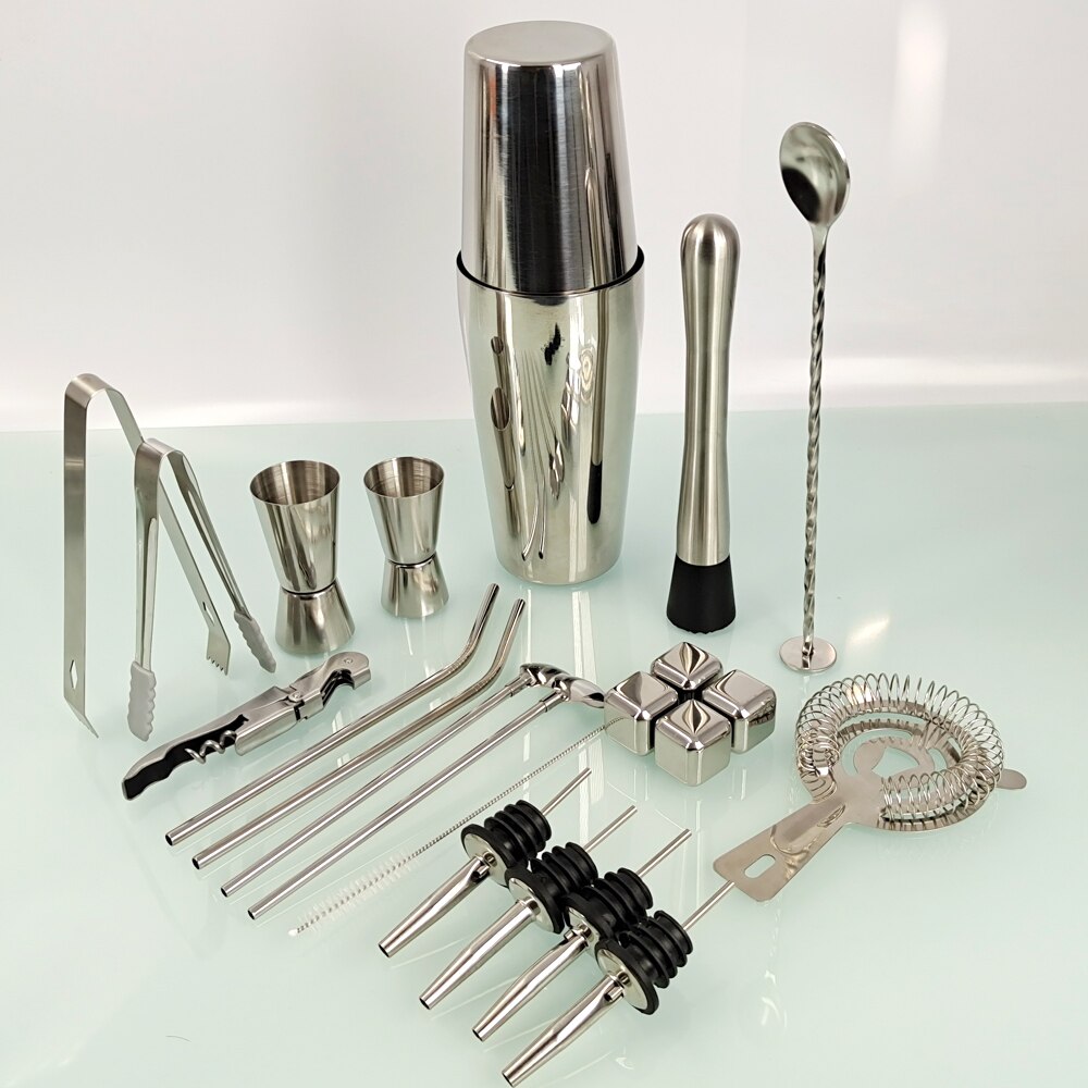 22-Piece Bartender Kit Cocktail Shaker Boston Set Home DIY Suit for Mixed Drinks Martini Stainless Steel: Boston 4  Pourer