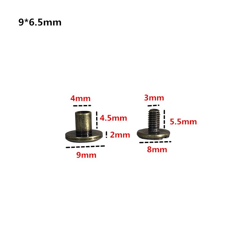 Xunzhe 20 st 5mm/6.5mm/8mm/10mm/15mm bagage läder metall hantverk solid skruv spiknit / remnitar / bokskruvar / klädnit