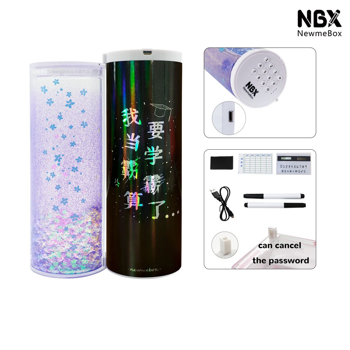 Pencil Case Kawaii Translucent Quicksand NBX Solar Calculator Pencil Box Estojo Escolar School Supplies Password Estuche Escolar