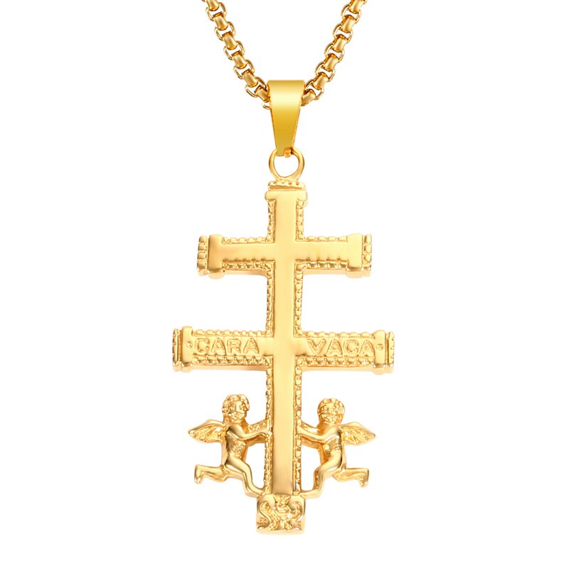 Rir Gold Katholieke Caravaca Kruisbeeld Orthodoxe Rusland Kruis Ketting Hanger Met Cherub Angel Beste Christelijke Kettingen Voor Mannen