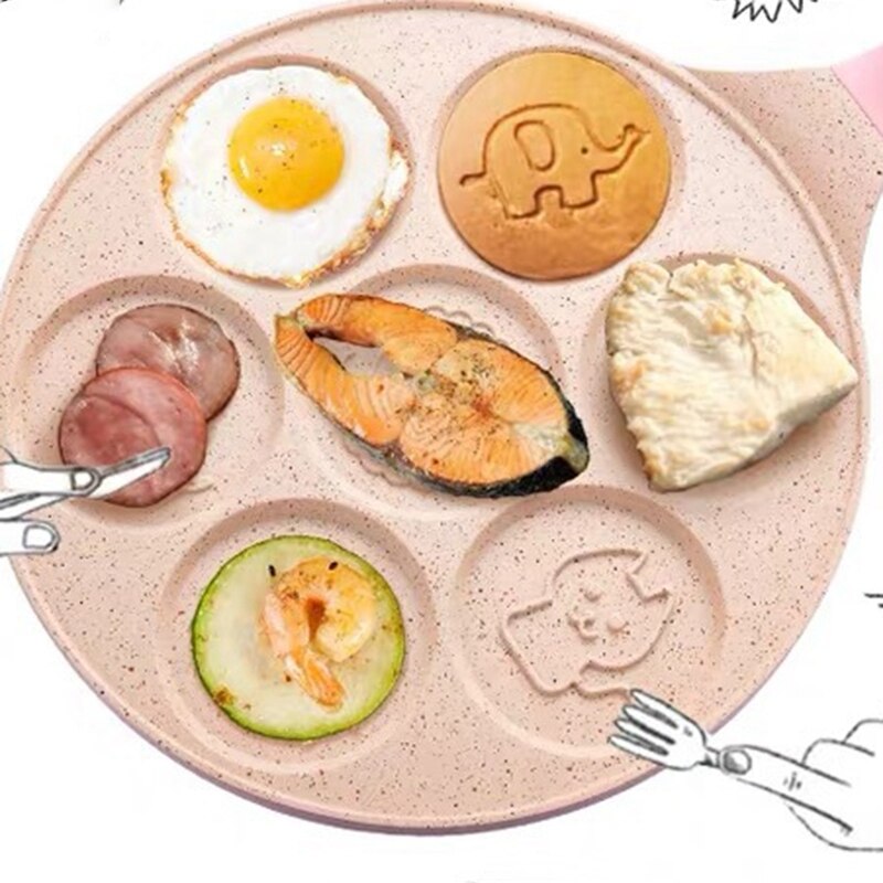 Animal visage crêpe Pan Fun 7 trous crêpe Omelette Pan revêtement antiadhésif crêpe casserole multifonction petit déjeuner Pot gaufre cuisson