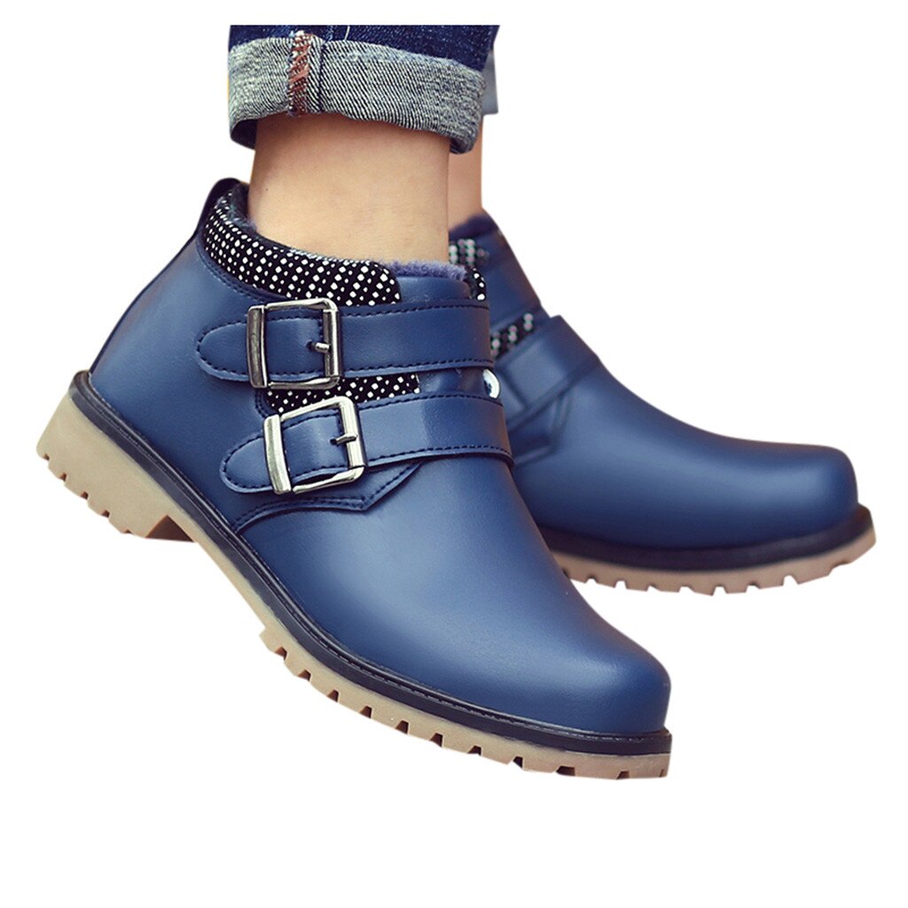 Chaussures pour enfants en cuir pour garçons, grandes tailles, en velours, confortables et décontractées, bottes de neige pour enfants, chaussure enfant  #y2: Bleu / 13.5