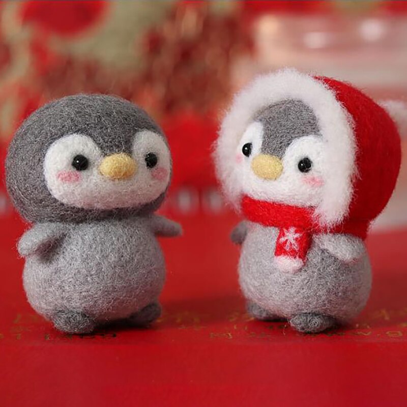 Onvoltooide Vilt Kit Grappige Feestelijke Kerst Jaar Pinguïn Wol Naald Vilt Kit Pakket Diy Handgemaakte Pop Speelgoed