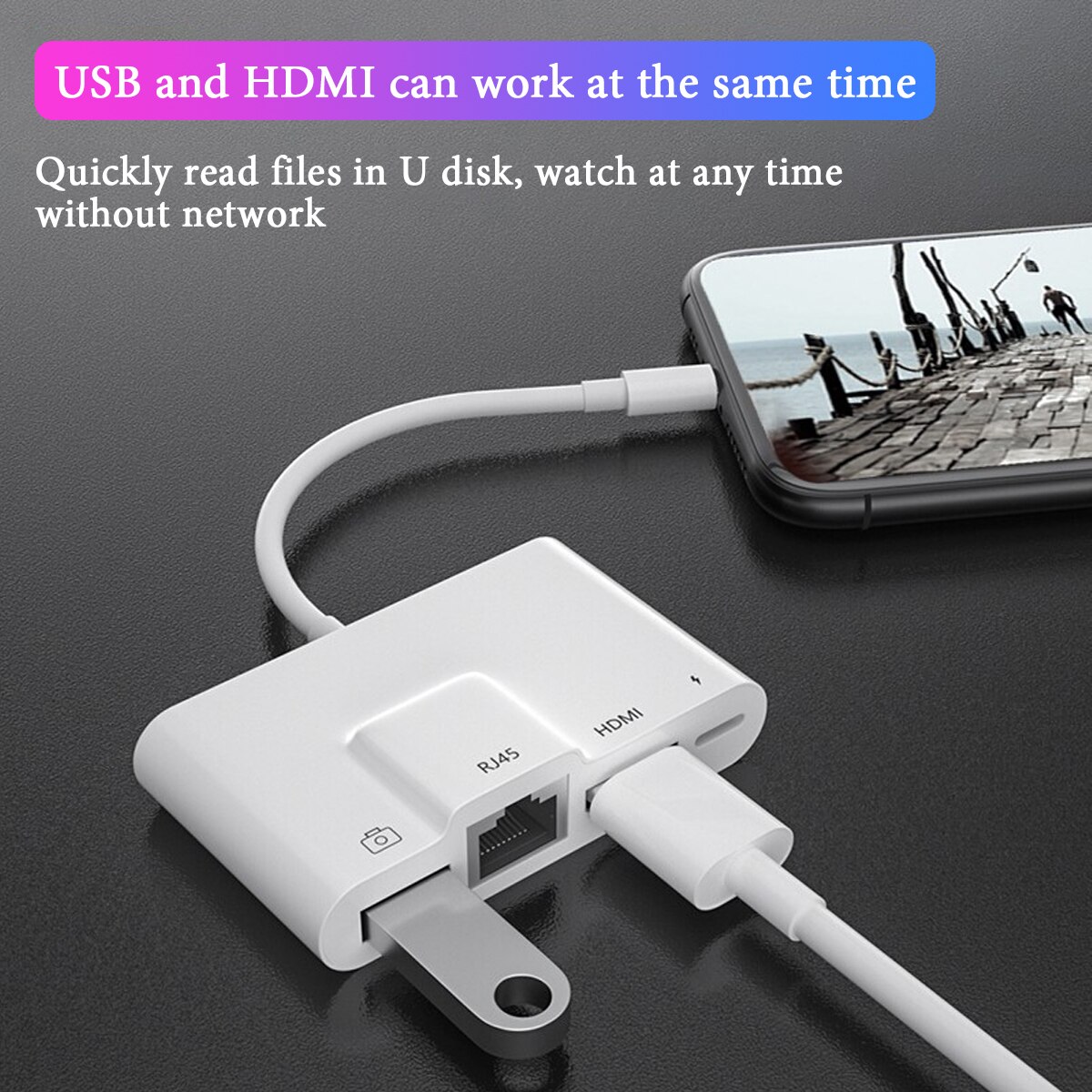 RJ45 Ethernet Light-ning to HDMI Digital AV Adapter for i-Phone 14 i-Pad to TV1080P Network LAN Wired Adapter Charging Converter
