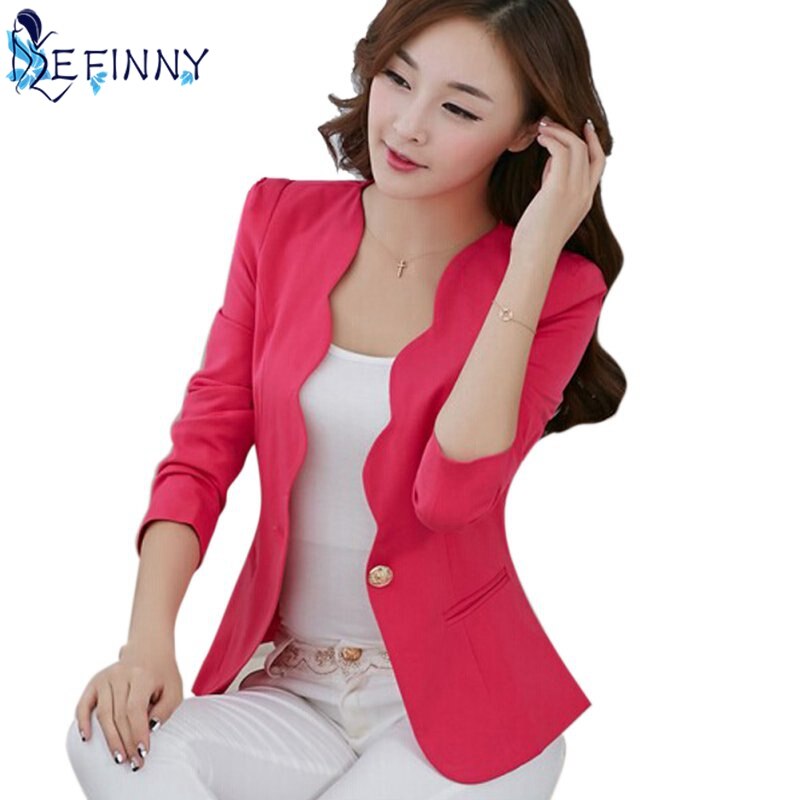 Female Formal Solid Color Single Button Slim Office Business Suit Casual Jacket Women Coat Outwear