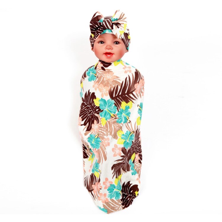 baby fotografie dekens enveloppen met Band cap een set kid bloemen Ontvangen Dekens meisjes baby dekens pasgeboren: Brown / 3M