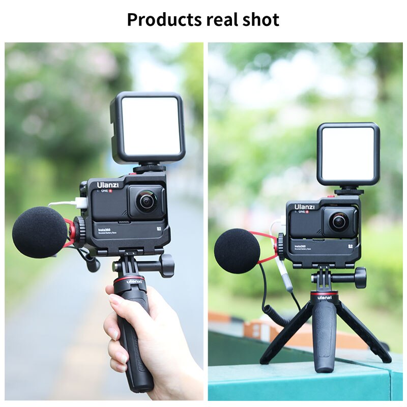 Ulanzi Insta360 ONE R Plus Metal Cage Frame Protective Vlog Case with Cold Shoe Mount Fill Light Microphone