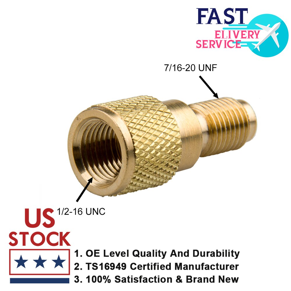 R134a Brass Adapter 1/4" Male to 1/2" ACME Female Charging Hose to Vacuum Pump