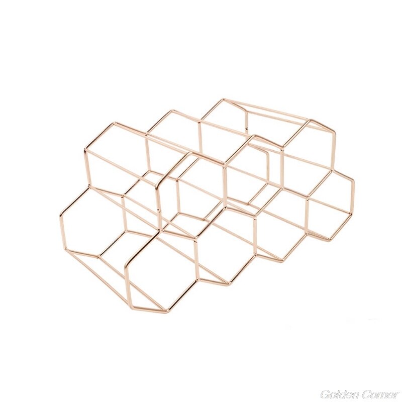 Modern Metal Honeycomb Wine Rack Wine Bottle Storage Beehive Tabletop Wine Rack Hexagon 9 Bottle Wine N23 20: Gold