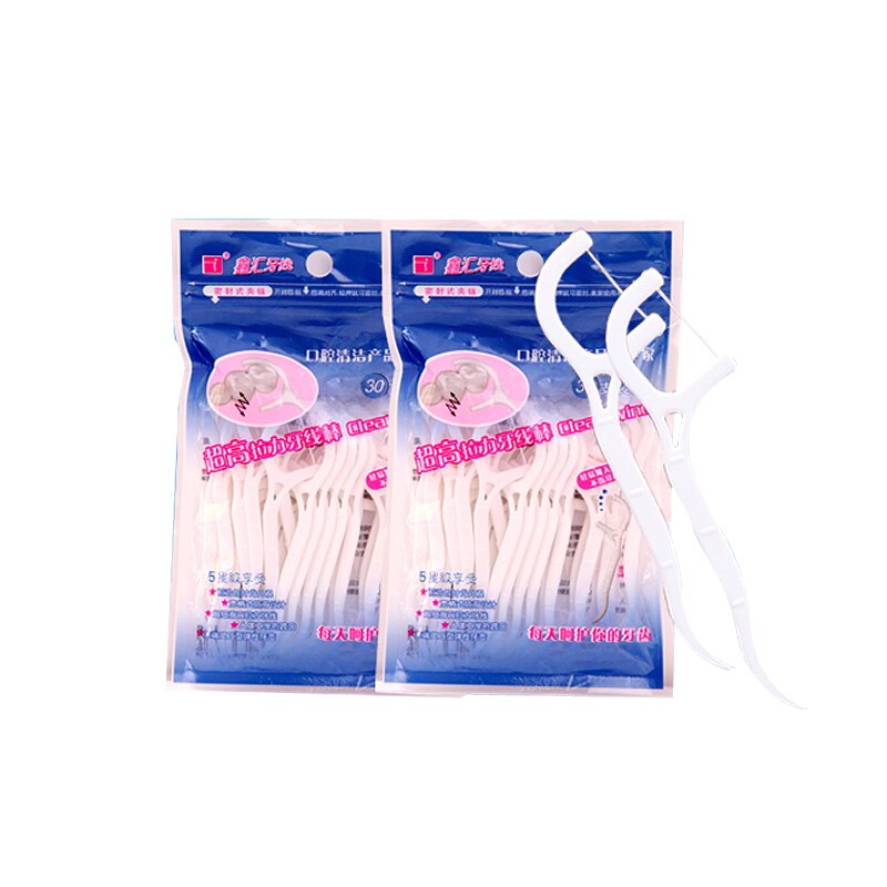 Palo de hilo Dental de plástico de 30 Uds., alambre de nailon portátil, limpiador para el cuidado de los dientes, conjunto de herramientas de limpieza para la higiene bucal