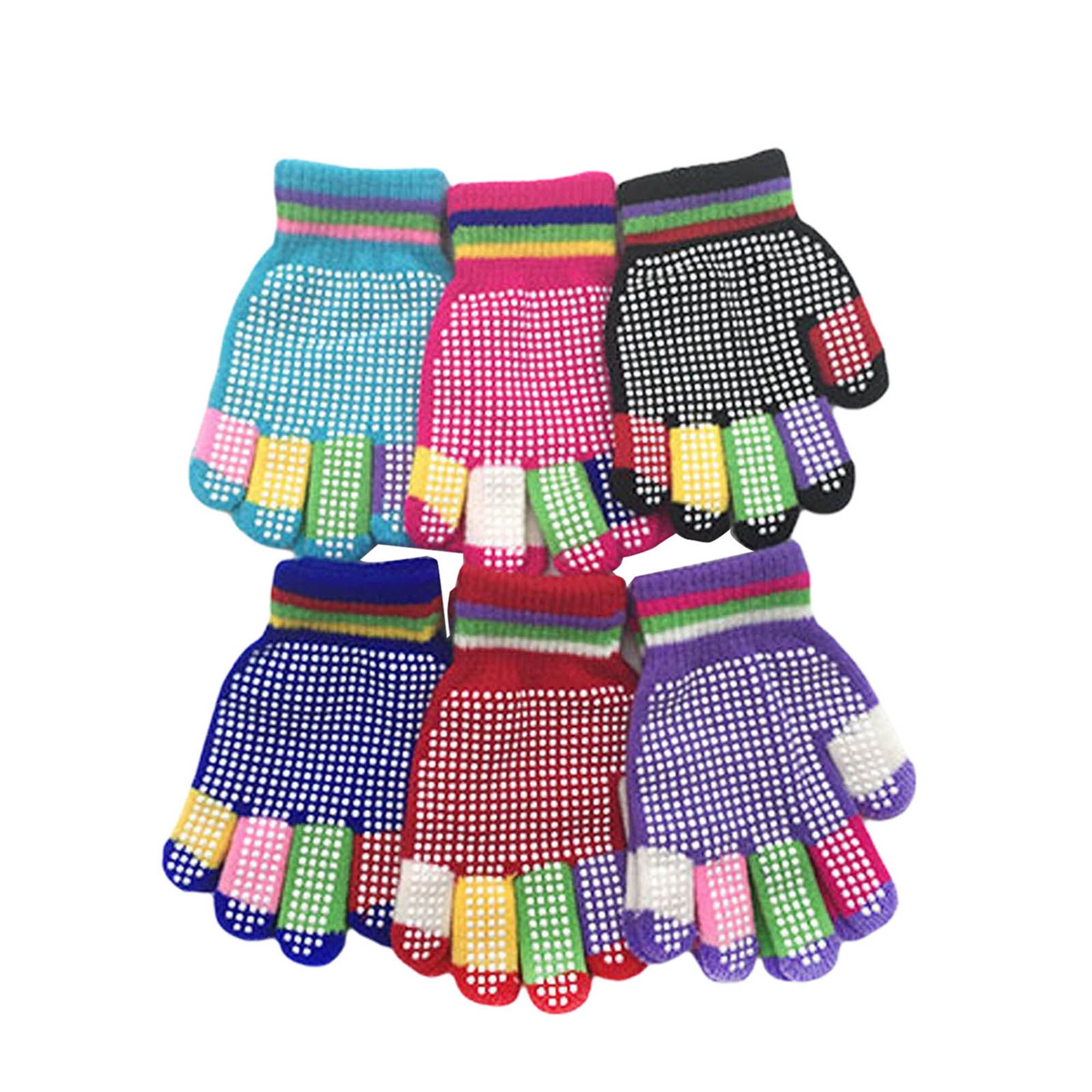 Enfants gants d'hiver multicolore tricoté tissé gants avec adhésif anti-dérapant distribuer pour les petits garçons filles 5-8 ans