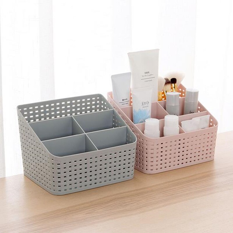 Imitation Rattan 5 Slots Grid Makeup Organizer Plastic Multi-grip Rack Desktop Storage Case Cosmetics Storage Box