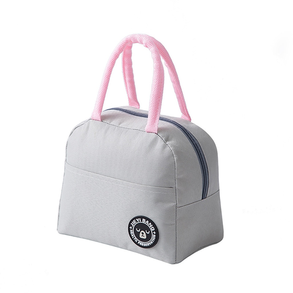 Lunch Bag Insulated Thermal Food Storage Bag Portable Travel Working Bento Box Lunch Box Tote Cooler Handbag School Food Bags: Gray