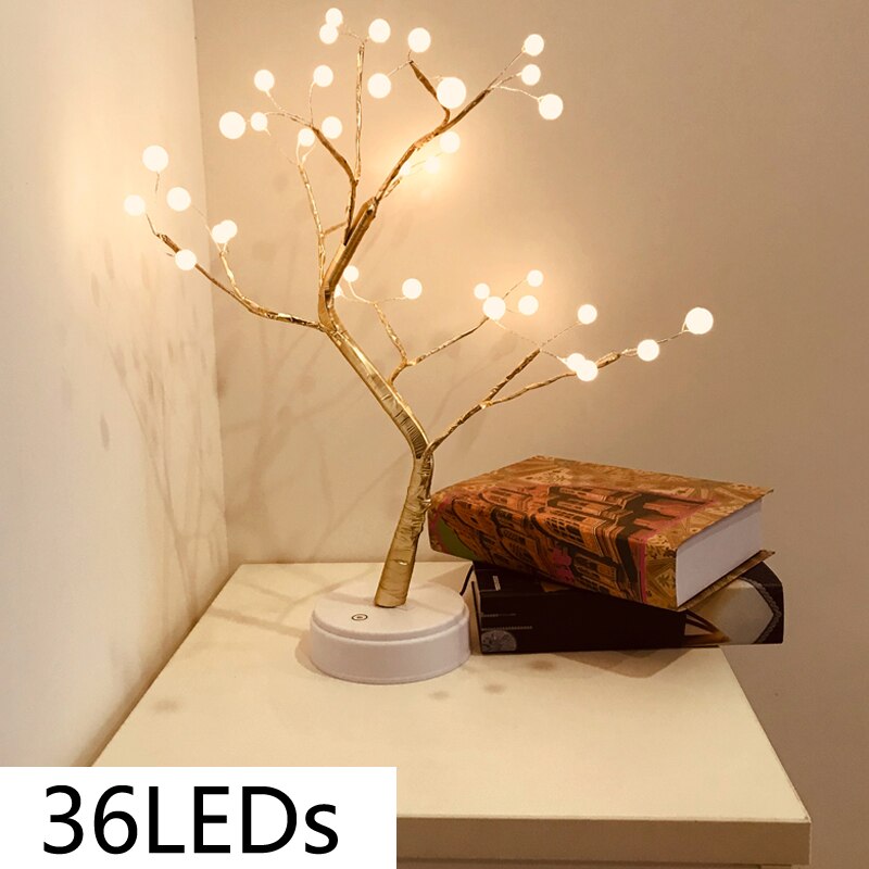 Night Light Mini Sensor Control Energy Saving Lamp Tree For Living Room Bedroom Lighting USB Battery-Operated Pearl: 36LEDs