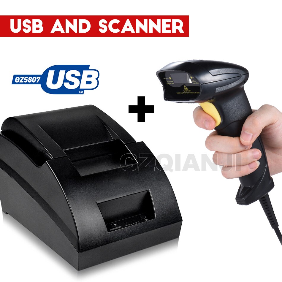 58mm thermal USB Bluetooth 2 inch receipt Bill printer 58mm usb thermal printer usb pos system for supermarket: USB and Scanner / EU plug