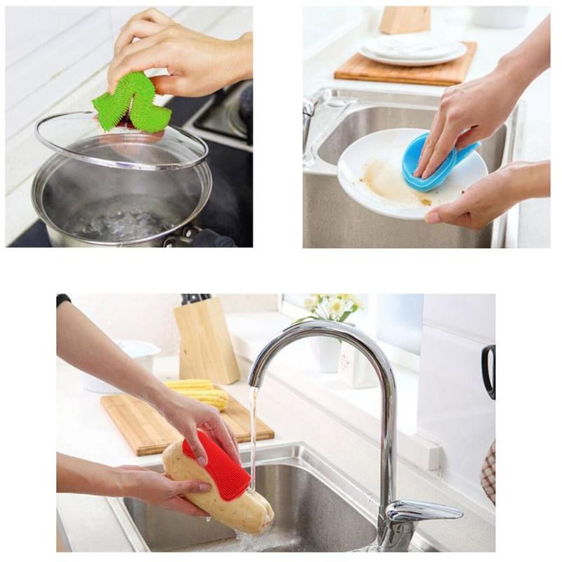 Miljøvenlig silikone opvask vaskebørste gryde pande rengøring svamp skrubber køkken rengøringsværktøj