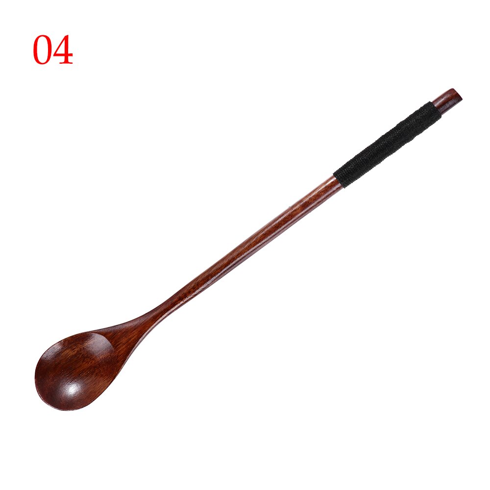 Handgemaakte Houten Lepels Grote Lange Steel Lepel Kids Houten Lepel Rijst Soep Dessert Lepel Koffer Thee Mengen Servies: 04