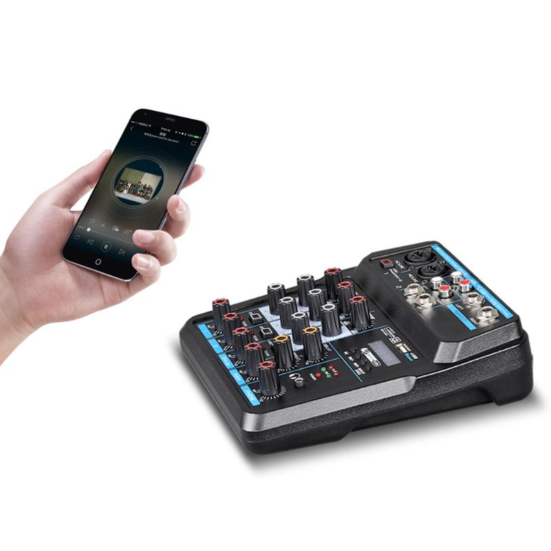 4Channel Digital Mixer Console with Bluetooth USB 48V Phantom Power for DJ