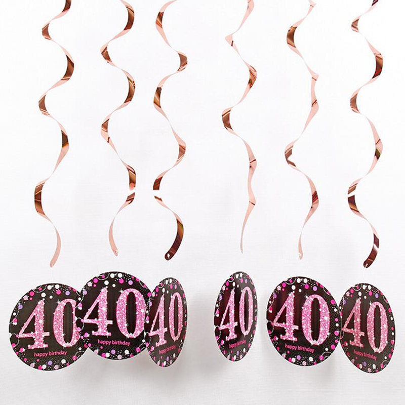 6pcs/set PVC Spiral Happy Birthday Swirl 18 21 30 40 50 60 70 Years Old Hanging Birthday Party Decorations Colored Ribbon: 40-pink
