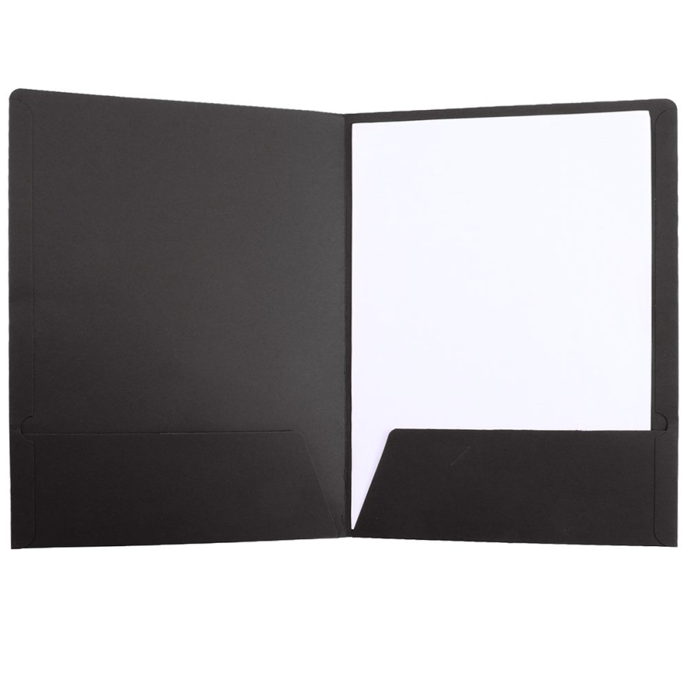 12Pcs A4 2Pockets Kraft Paper File Folder Brown Holder Document Folder Office Project File Presentation Folder (Black)