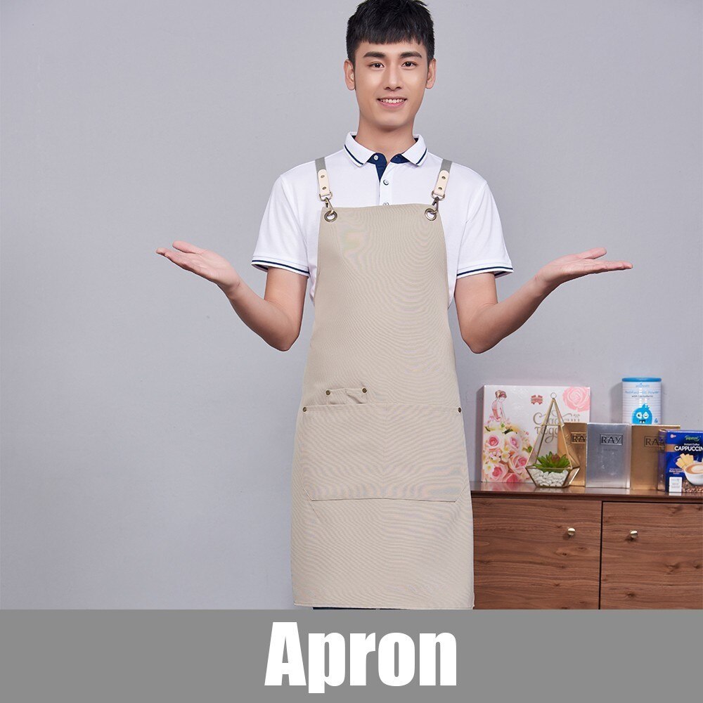 Canvas Pocket Hanging Neck Unisex Kitchen Cooking Apron Barbecue Cafe Baking Apron Beautician Hairdressers Salon Work Apron: Apron 1