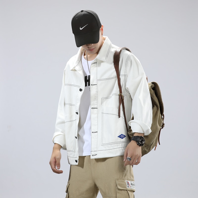 Syys denim takki miehille japanilainen trendi vaatteet napit takit paita streetwear teinien rock ja hip hop cargo takki