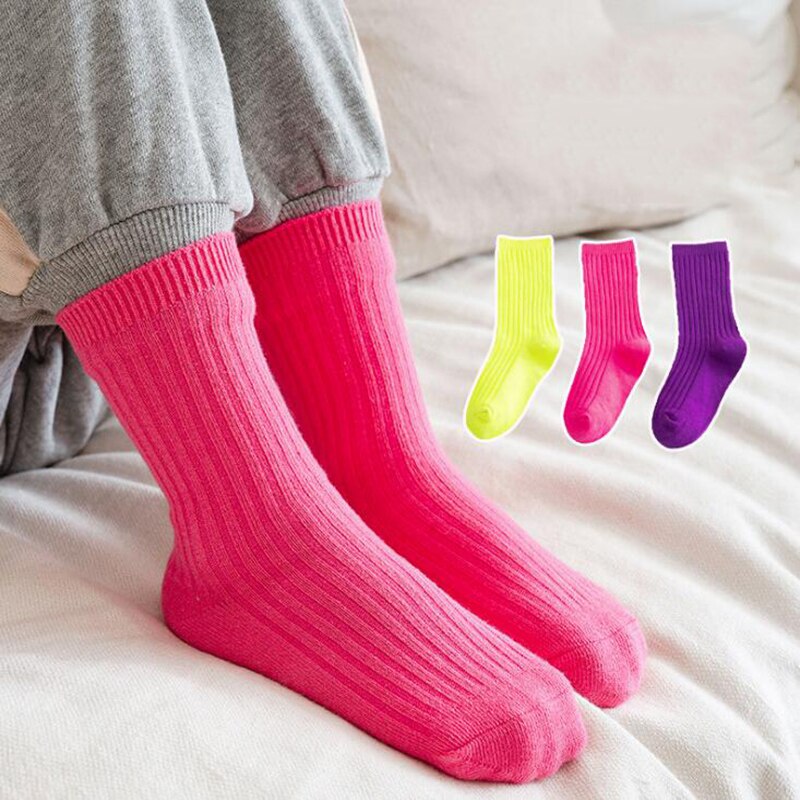 3 Pairs Herfst Winter Kinderen Sokken Jongens Meisjes Zachte Dubbele Naald Katoen Tube Sokken Kids Solid Candy Kleur Sport Sokken