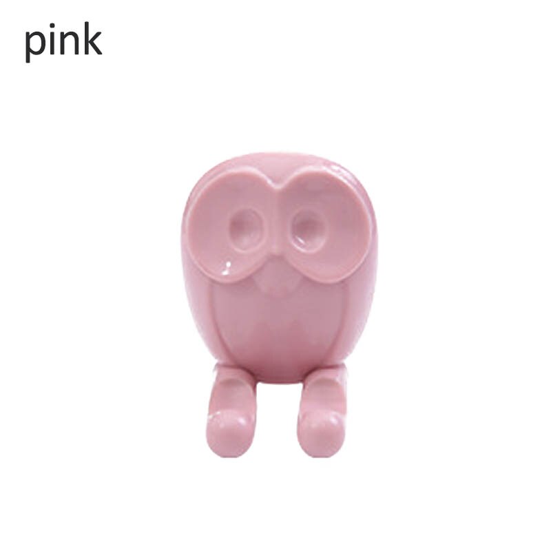 Autoadhesivo multifunción búho forma soporte para cepillos de dientes montado en la pared enchufe almacenamiento colgador baño accesorio pegar ganchos: Rosa
