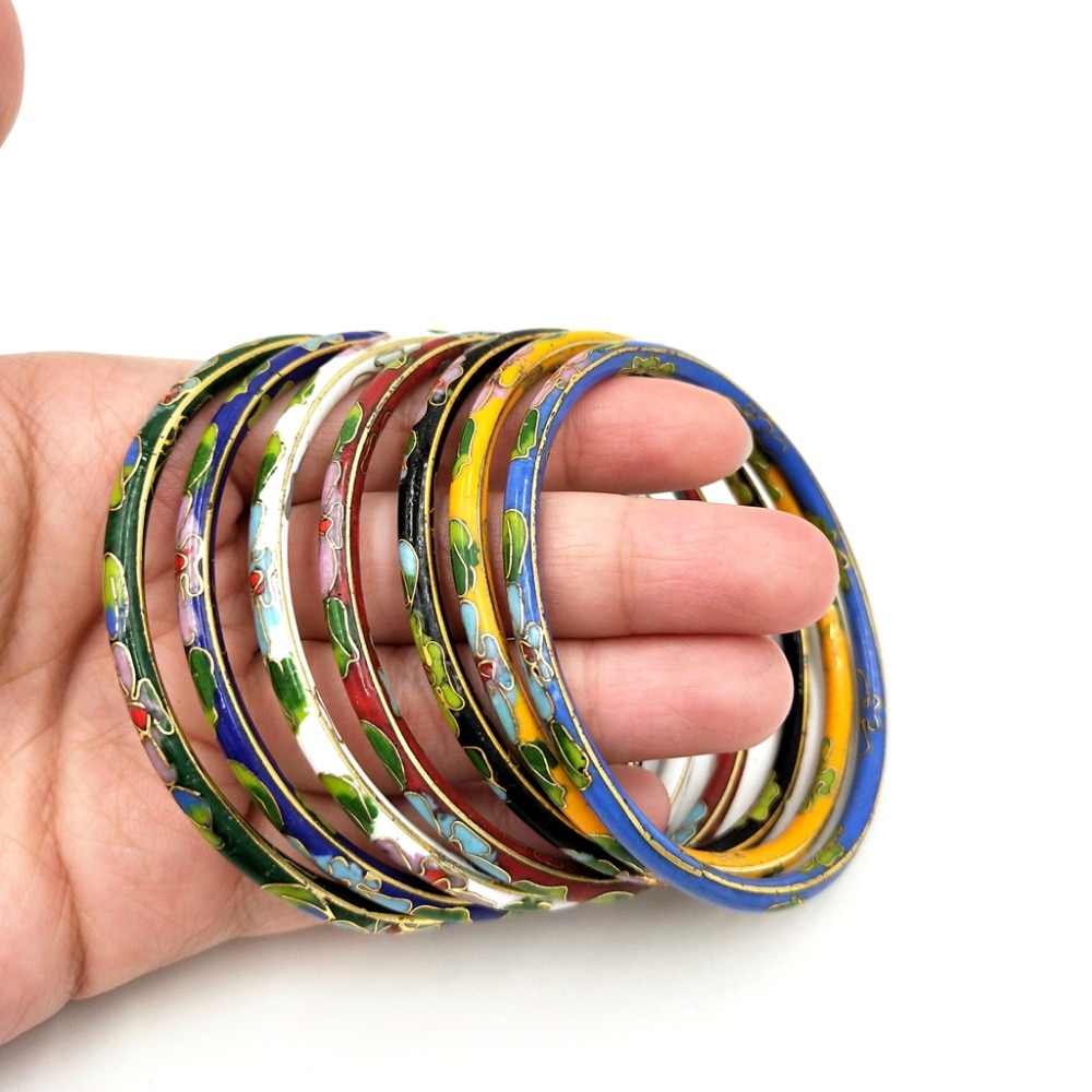 Lii Ji-brazalete de esmalte chino Cloisonne, pulsera hueca, estilo informal, para madres, 7 unids/lote,