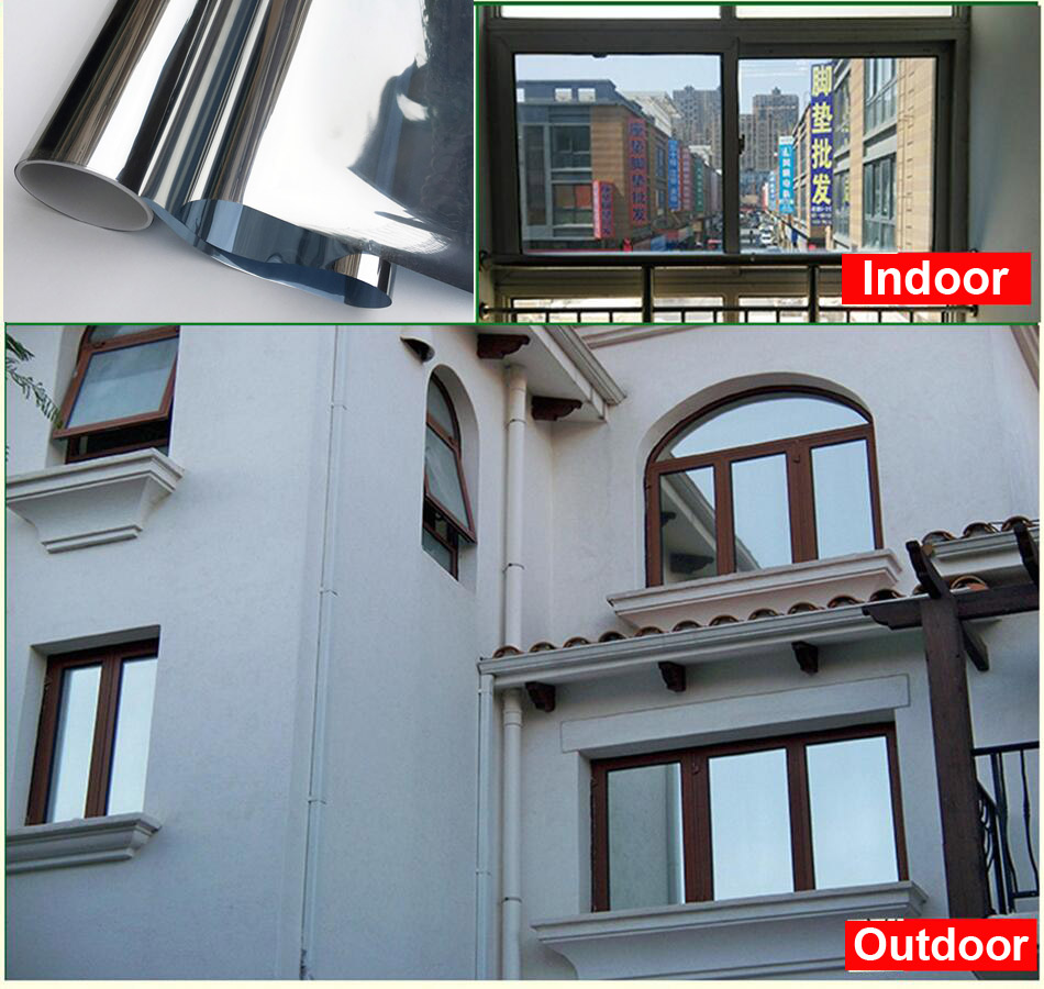 Silver One Way Mirror Glass Film Privacy Self Adhesive Window Film Heat Control Anti UV Window Tint For Building Office Balcony