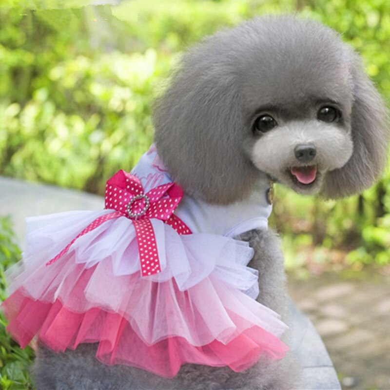 Cute Puppy's Cotton Princess Dress Comfortable Lovely Dog Pets Dress Print Dog Cat Skirt Pink Blue Lace Dress Pet Clothes XS-2XL