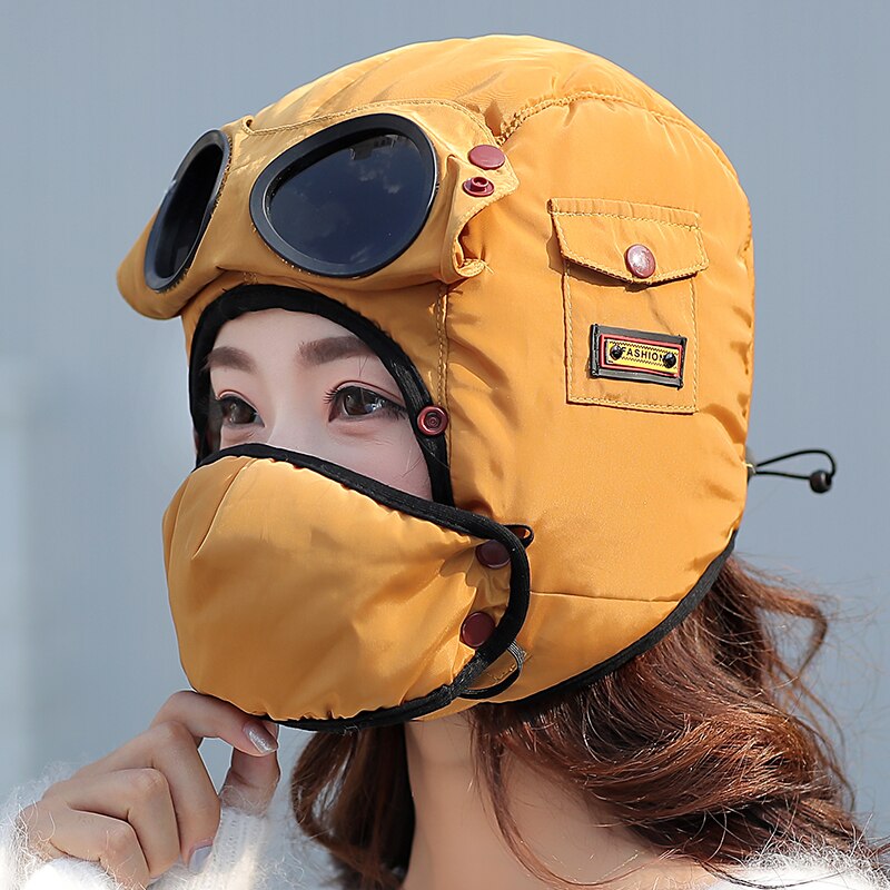 Gorro de aviador con mascarillas para niños y adultos, gorro impermeable de piloto, protección para las orejas, pasamontañas, de invierno,